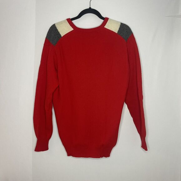 Lyle & Scott Sweater Men Size 42 Red V Neck Pullover Color Block Super Lambswool - Picture 2 of 10